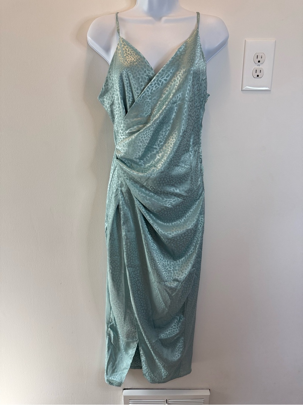 Draped faux wrap Dress with Spaghetti Straps - Seafoam Green/turquoise